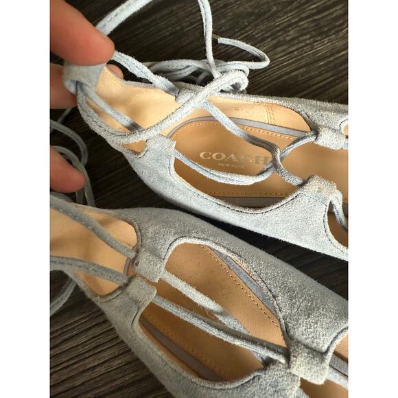 Coach Justine Ice Blue Suede Flat Lace Up Ankle Flats Sz. 9 - Picture 8 of 8